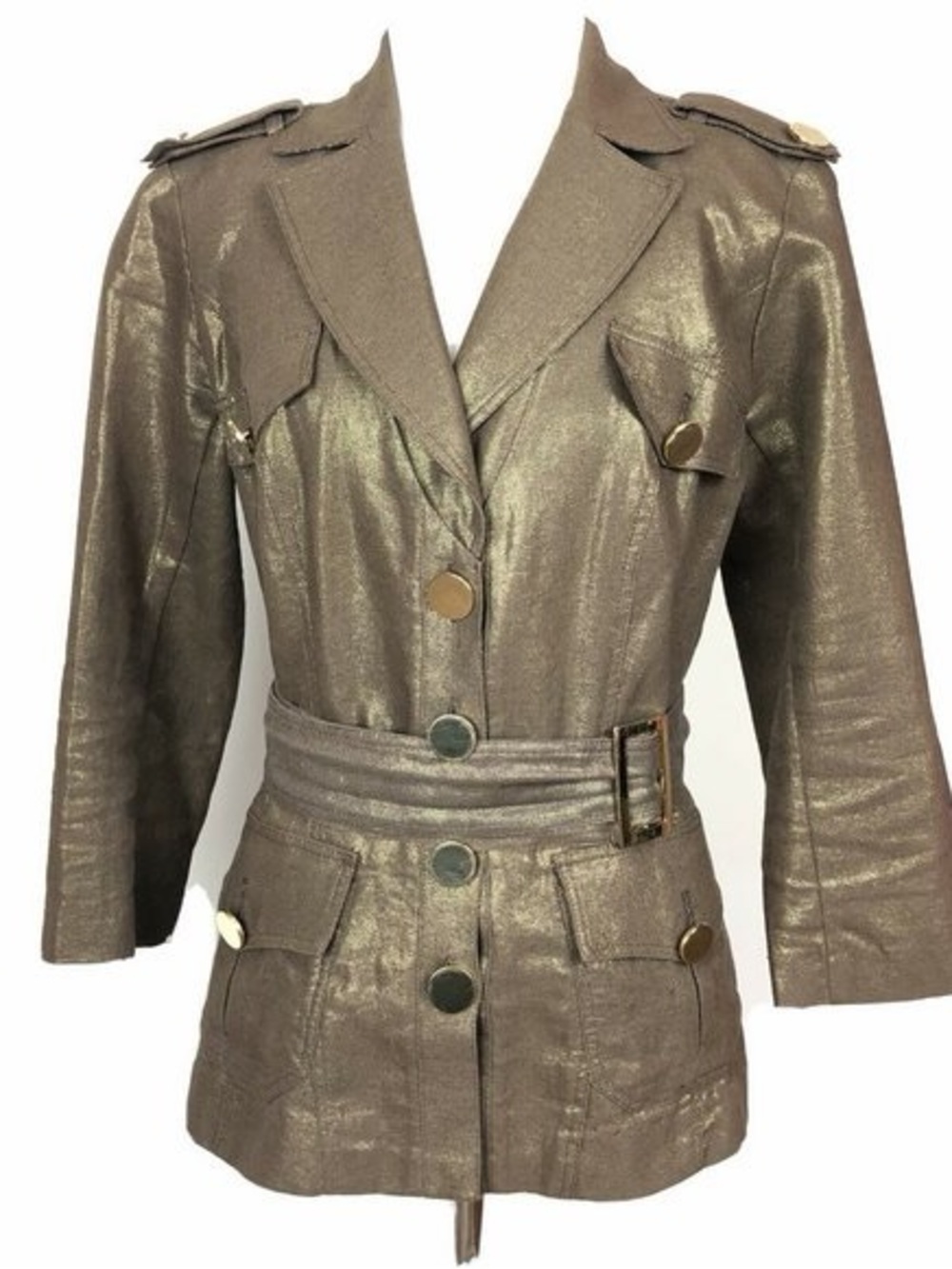 Cache Metallic Bronze & Gold Belted Blazer